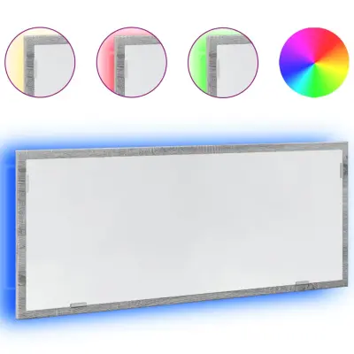 vidaXL LED kopalniško ogledalo siva sonoma 100x8,5x37 cm inž. les