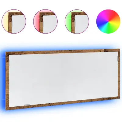 vidaXL LED kopalniško ogledalo starinski les 100x8,5x37 cm inž. les