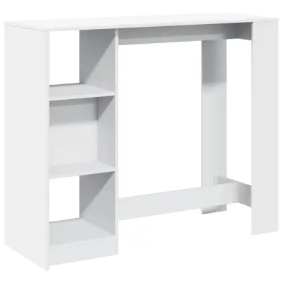 vidaXL Barska miza s polico bela 124x46x103,5 cm inž. les