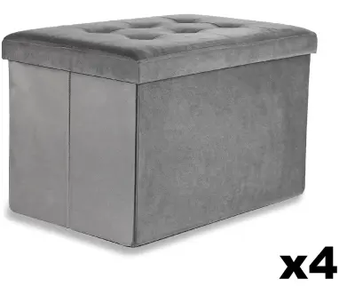 XL zložljiv puf z gumbi - 60x38x38cm žametno siva x 4