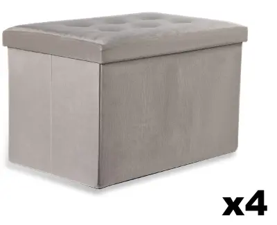XL zložljiv puf z gumbi - 60x38x38cm žametno siva x 4