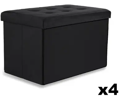 XL zložljiv puf z gumbi - 60x38x38cm žametna črna x 4