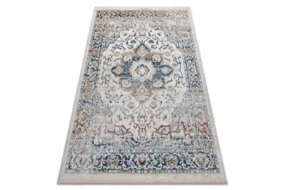 DISTIN 0834A mornarsko modra / modra / rumena / terakota moderna preproga - Ornament, vintage, resice