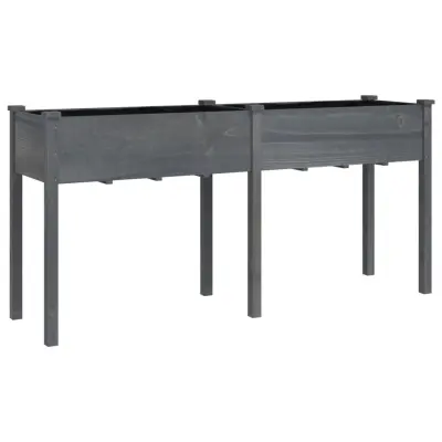 korito - Lonček za rože s podlogo sive barve 161x45x76 cm trden les jelke