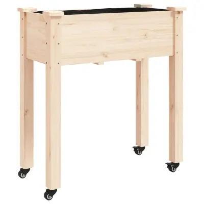 korito - Lonček za rože s podlogo in kolesi 71x37x80 cm trden les jelke