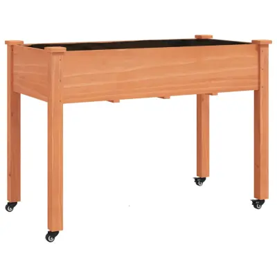 korito - Lonček za rože s podlogo in kolesi rjavo 118x59x80 cm trden les jelke
