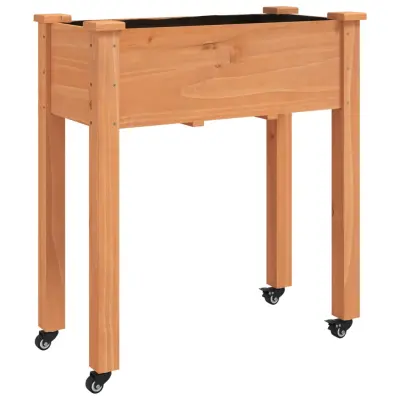korito - Lonček za rože s podlogo in kolesi rjavo 71x37x80 cm trden les jelke