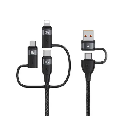 USAMS KABEL U85 6IN1 USB-C USB MICRO-USB ZA LIGHTNING 1.2M 100W ČRN
