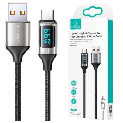 USAMS BRIDED KABEL USB-C 6A HITRO POLNJENJE 1,2M LED ČRN