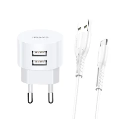 USAMS OMREŽNI POLNILEC 2XUSB T20 2.1A MICROUSB BEL HITRO POLNJENJE