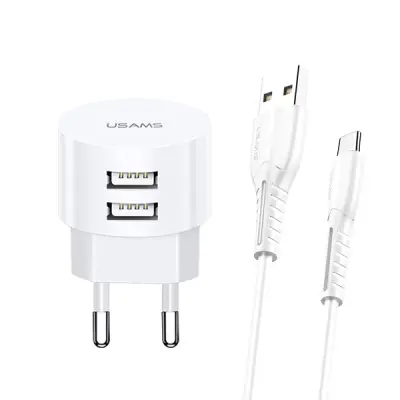 USAMS OMREŽNI POLNILEC 2XUSB T20 2.1A MICROUSB BEL HITRO POLNJENJE
