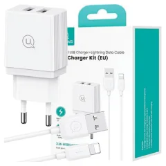 MREŽNI POLNILEC USAMS 2XUSB 18W + LIGHTNING KABEL ZA TELEFON, BEL