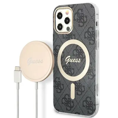 GUESS ETUI SET + MAGSAFE POLNILEC ZA IPHONE 12/12 PRO ČRN
