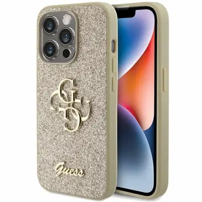 GUESS OVITEK Z BLEŠČICAMI SKRIPTA BIG 4G ZA IPHONE 15 PRO ZLAT