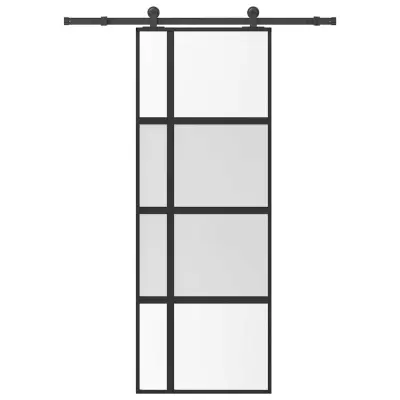 vidaXL Drsna vrata z opremo 76x205 cm kaljeno steklo in aluminij