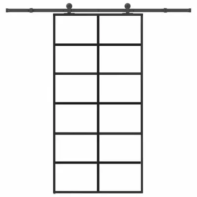 vidaXL Drsna vrata z opremo ESG steklo in aluminij 102x205 cm