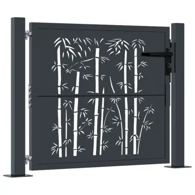 vidaXL Vrtna vrata antracitna 105x80 cm jeklena oblika bambusa