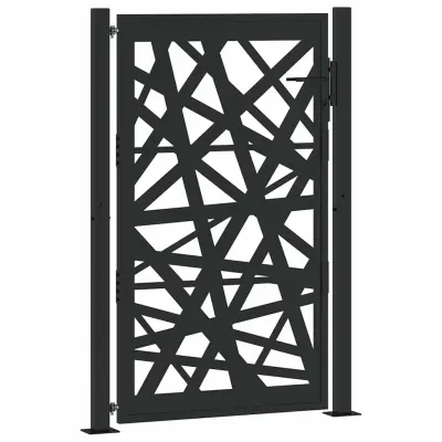 vidaXL Vrtna vrata črna 105x155 cm jeklena zasnova luči