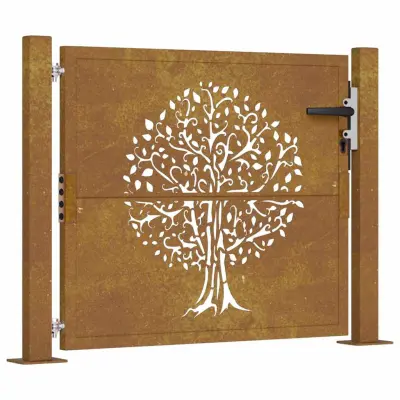 vidaXL Vrtna vrata 105x80 cm Corten jeklo dizajn drevesa