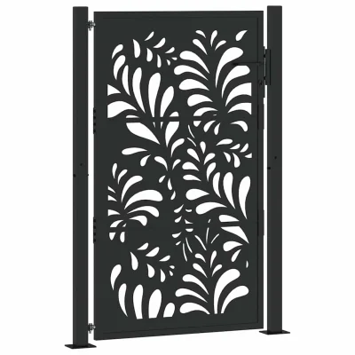 vidaXL Vrtna vrata črna 105x155 cm Oblikovanje z jeklenimi valovi