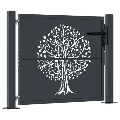 vidaXL Vrtna vrata antracitna 105x80 cm jeklena oblika drevesa
