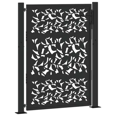 vidaXL Vrtna vrata črna 105x130 cm, dizajn jeklenih listov