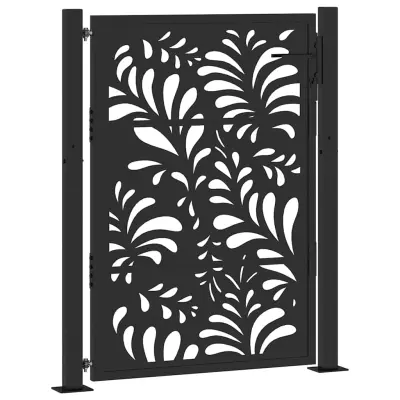 vidaXL Vrtna vrata Black 105x130 cm Oblikovanje z jeklenimi valovi