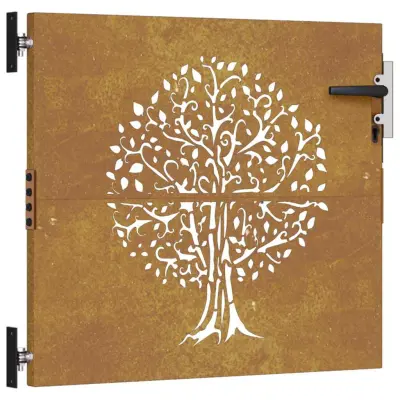 vidaXL Vrtna vrata 85x75 cm corten jeklo dizajn drevesa