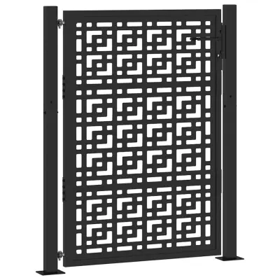vidaXL Vrtna vrata črna 105x130 cm Jeklena križna oblika