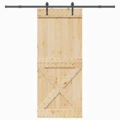 vidaXL Drsna vrata s kompletom vodil 95x210 cm trdna borovina