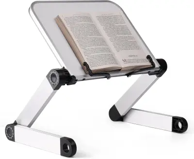 Stojalo za knjige, nastavljivo po višini in kotu, ergonomsko stojalo za težke učne knjige in tablice, zložljivo (belo)
