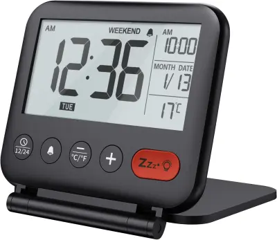 Potovalna Budilka, Mini Prenosna Lcd Digitalna Ura Z Osvetlitvijo Ozadja, Koledar, 12/24-Urna Nastavitev Temperature