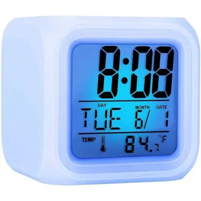 Digitalna Budilka, Svetleča Kockasta Lcd Ura Z Velikim Zaslonom, Čas/Datum/Temperatura, Barvita Led Nočna Lučka, Ideja Za Darilo Za Fante In Dekleta