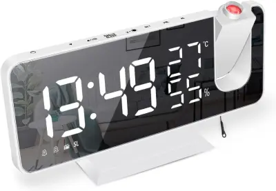 Projekcijska Budilka Z Radiem, LED Zaslon, Temperatura, Vlaga, 4 Svetlosti, Auto Zatemnitev