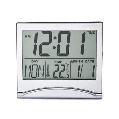 Srebrna Digitalna Budilka, Namizni Lcd Zaslon S Temperaturo