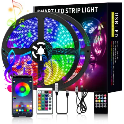 Led Svetlobni Trak 10M Rgb Led Svetlobni Trak Večbarvni Prilagodljiv Svetlobni Trak S 24 Tipkami Za Sinhronizacijo Daljinskega Upravljalnika