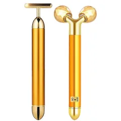 24K Beauty Stick Gold Face Massager, 3D Roller Electric Sound Energy Beauty Stick