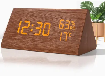 Lesena Digitalna Budilka, Lesena Budilka S 3 Nastavitvami Alarma, Elektronska Led Budilka Wit