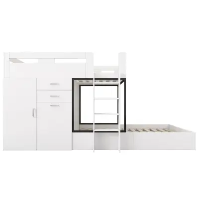 Večnamenska pogradna postelja - 2x90x200 cm - z garderobo in drsno mizo - bela