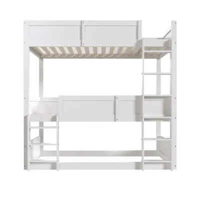 Pogradna postelja iz masivnega lesa 3x90x200 cm - z dvema letvama - bela