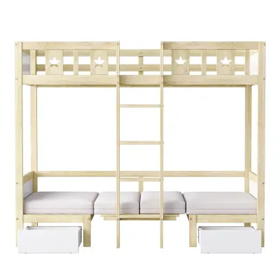Dvonadstropna postelja 90x200 cm - pod njo je kabinetna postelja - bela in naravna