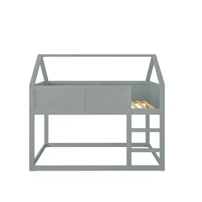 Pogradna postelja 90x200 cm - s stopnicami - konstrukcija iz masivnega lesa - siva