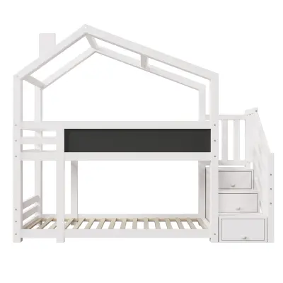 Cabane 90x200 cm pograd iz masivnega lesa z lestvijo za shranjevanje (2 predala) - bela