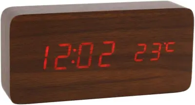 Lesena Digitalna Ura - Večnamenska Led Budilka S Prikazom Časa/Datuma/Temperature In Glasovnim Upravljanjem