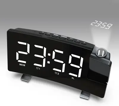 Led Digitalna Budilka, Fm Radio Budilka Z Dvojnim Alarmom, Projekcijska Budilka Z Higrometrom, Vrata Usb, 12/24H, Časovnik Za Izklop (Bela)