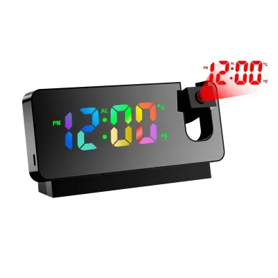 Projekcijska Digitalna Budilka S 180° Vrtljivim Projektorjem, Prozoren Led Zaslon, Ogledalo, Digitalna Budilka Za Spalnico (Črna)
