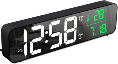 Digitalna Budilka, Jutranja Budilka, Stenska Ura Led Digitalno Ogledalo Z Datumom Temperature