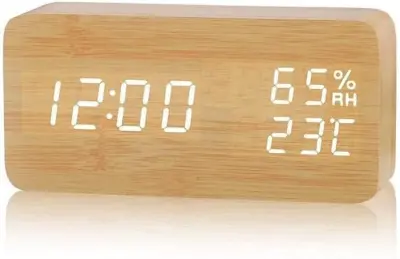 Digitalna Budilka Led, Lesena Budilka, Potovalna Budilka Z 2 Alarmoma/Prikazom Temperature/Vlažnostjo, 3 Svetlostmi, Nočna Omarica, Spalnica Št. 2