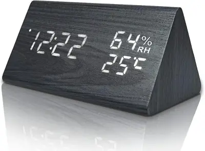 Lesena Digitalna Budilka Z Elektronskim Led Prikazom Časa, Zaznavanjem Vlažnosti In Temperature