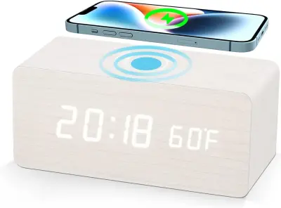 Lesena Budilka, Led Digitalna Elektronska Namizna Ura Z Datumom/Temperaturo In Vlažnostjo Usb Wireles